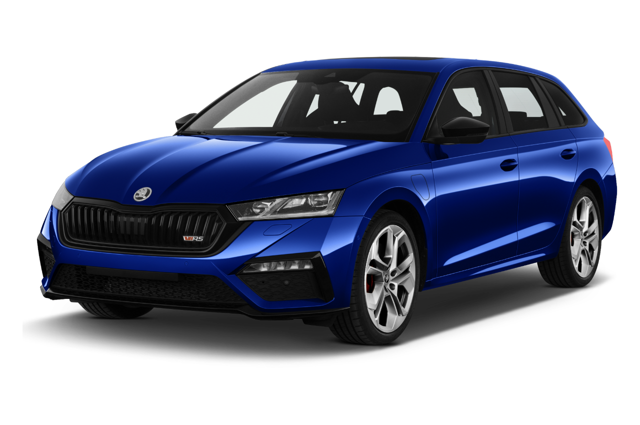 2021 Skoda Octavia Combi iV RS 5 Door Wagon angular front stock photos of front three quarter view